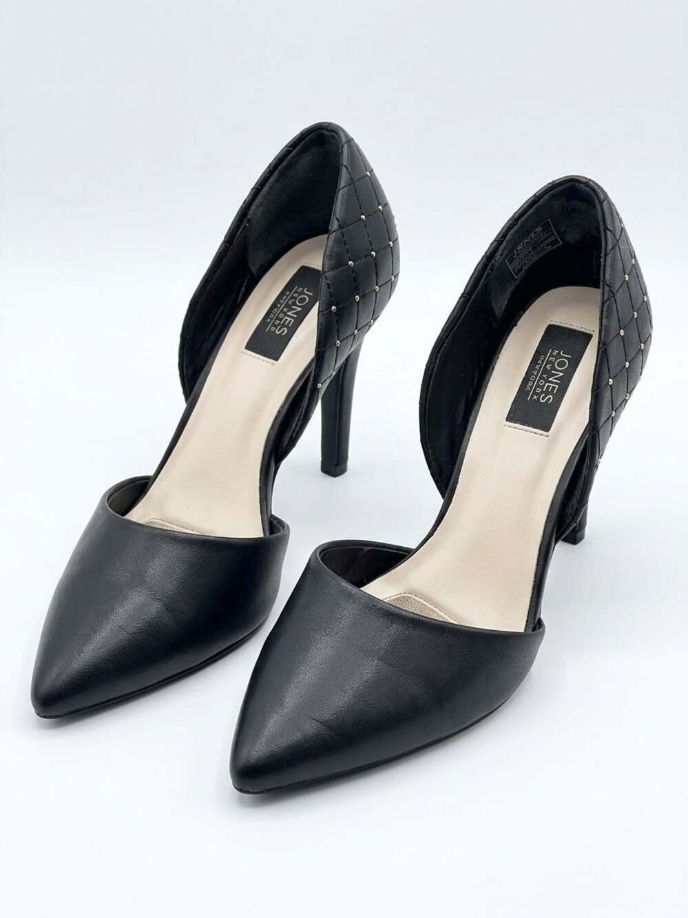 Jones New York Pumps Womens 7 Black Quilted Studded D'Orsay Pointed Toe Heels